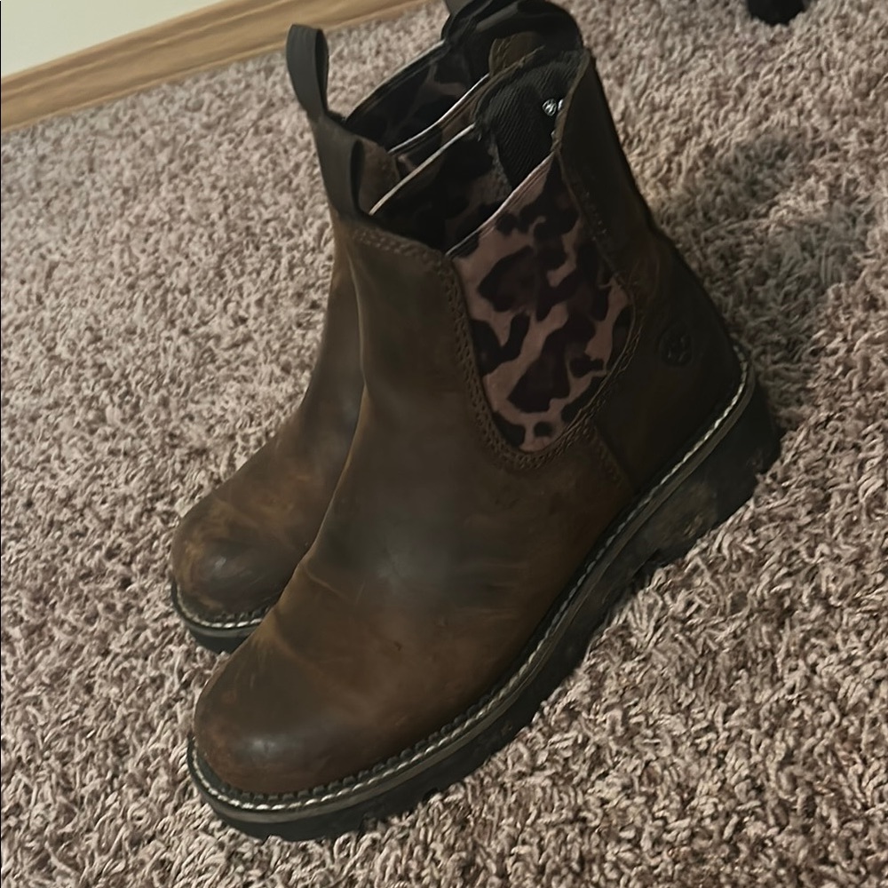 Ariat Brown Ankle Boots with Leopard Accent